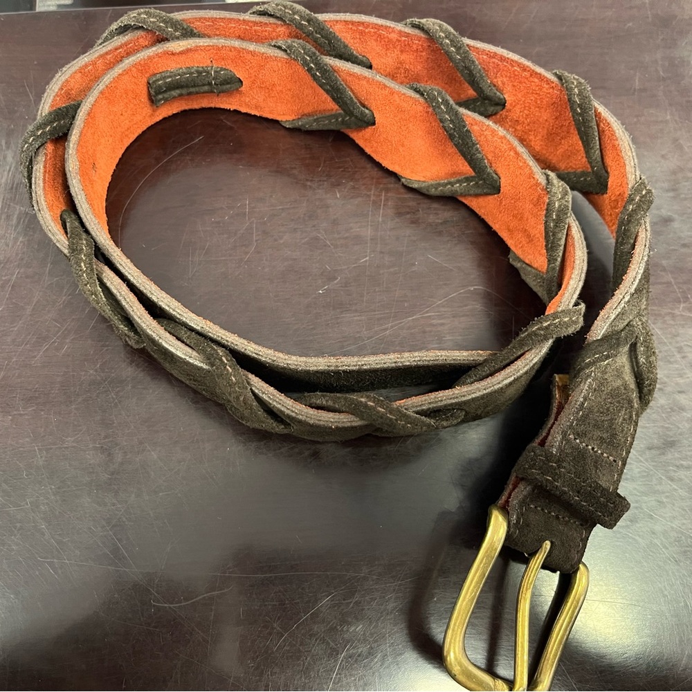 J. Crew Dark Brown and Orange Suede Braided Belt